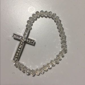 Crystal/clear elastic cross bracelet